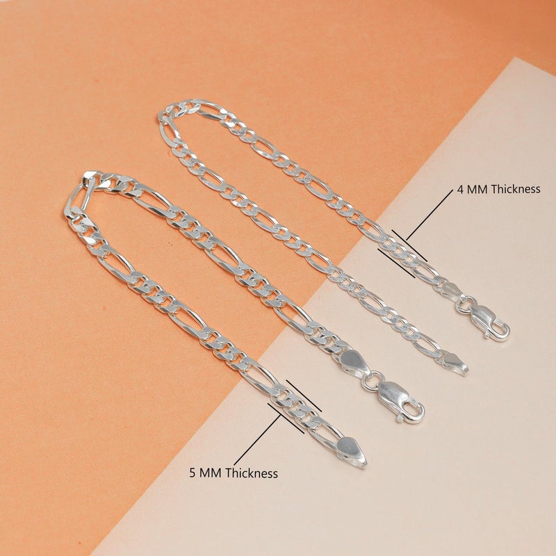 LeCalla Solid 925 Sterling Silver Italian 5 MM Diamond-Cut Figaro Chain Bracelet for Men 8.5 Inches - Image 5