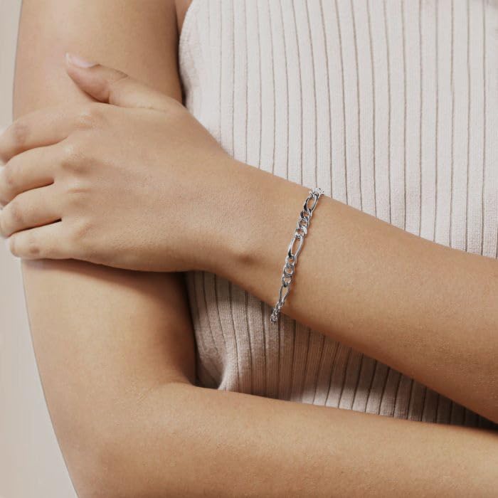 LeCalla Solid 925 Sterling Silver Italian 5 MM Diamond-Cut Figaro Chain Bracelet for Men 8.5 Inches - Image 3