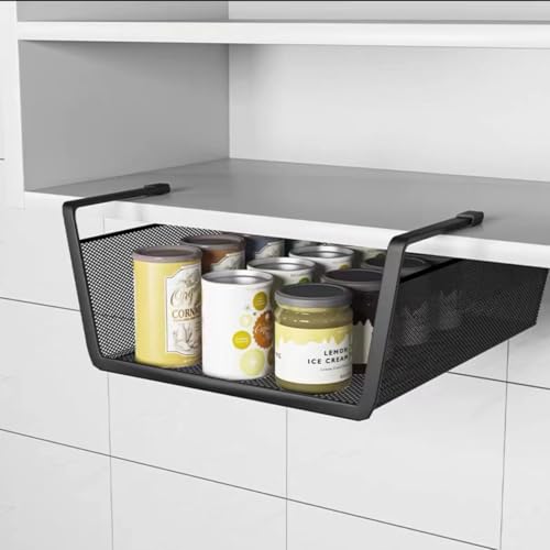 Styleys Metal Wire Basket Under Cabinet Storage Organizer with Dual Fit Hook (15.5-inch, Black), 3 Pieces - S11027, Floating Shelves - Image 2