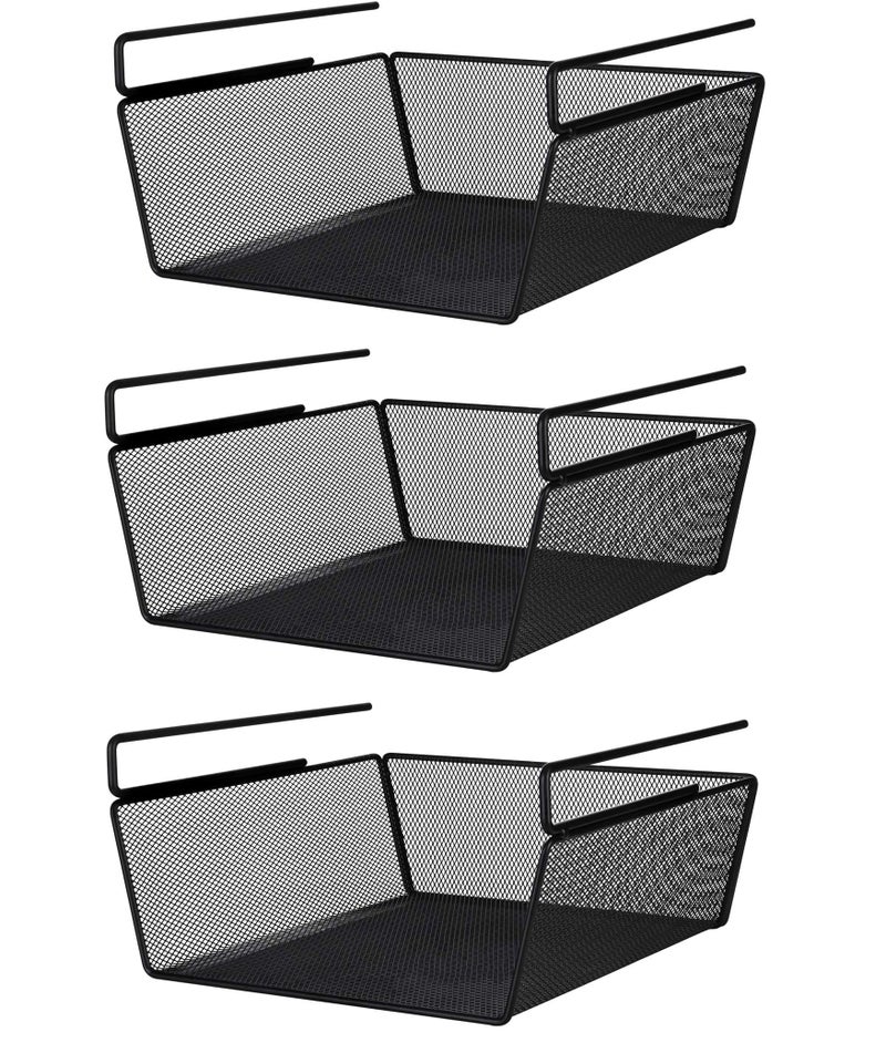 Styleys Metal Wire Basket Under Cabinet Storage Organizer with Dual Fit Hook (15.5-inch, Black), 3 Pieces - S11027, Floating Shelves - Image 1