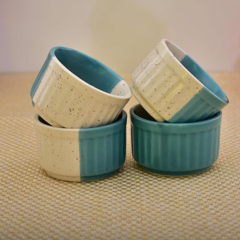 Kunhar Ceramic Sauce Holder 56 ML 4 Pieces White Dusty Blue - Image 1