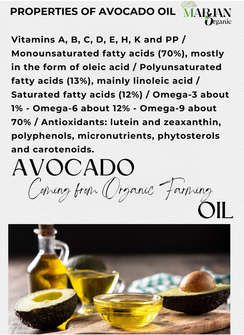 MARJAN ORGANIC Avocado Oil 10ml - Certified Organic 100% Pure Cold Pressed Virgin Premium Grade - For Hair Growth, Face & Skin Care, Dry Skin, Controls Acne, Moisturizing Scalp - Dark Circles  - Image 2