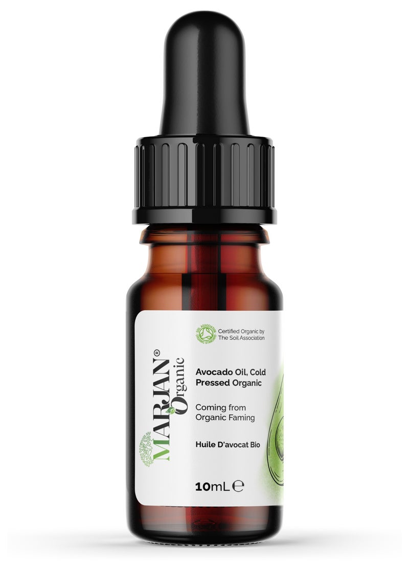 MARJAN ORGANIC Avocado Oil 10ml - Certified Organic 100% Pure Cold Pressed Virgin Premium Grade - For Hair Growth, Face & Skin Care, Dry Skin, Controls Acne, Moisturizing Scalp - Dark Circles  - Image 1