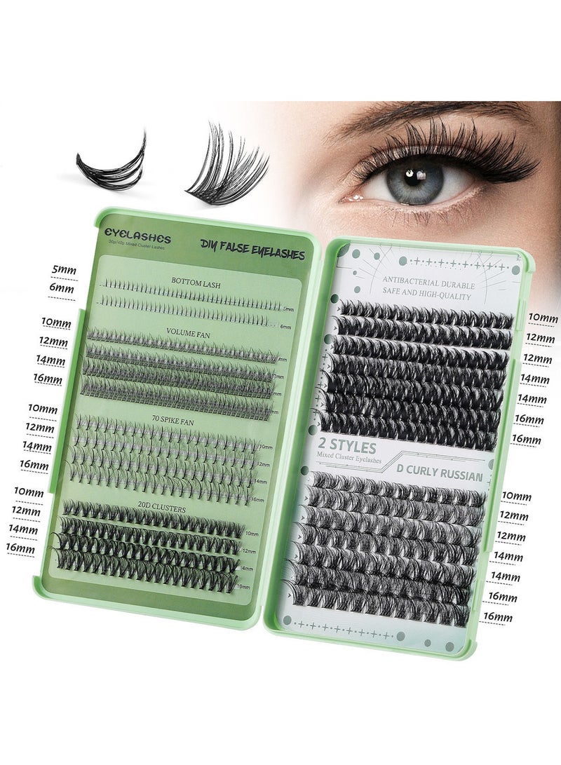saykfoe DIY Eyelash Extension Kit 551 Clusters, 6 Styles 10-16mm Mixed Individual Lashes Cluster, Natural Curl Personal Eyelash Set, Segmented Thick False Eyelashes Kit with Lash Bond, Seal & Tweezers - Image 5