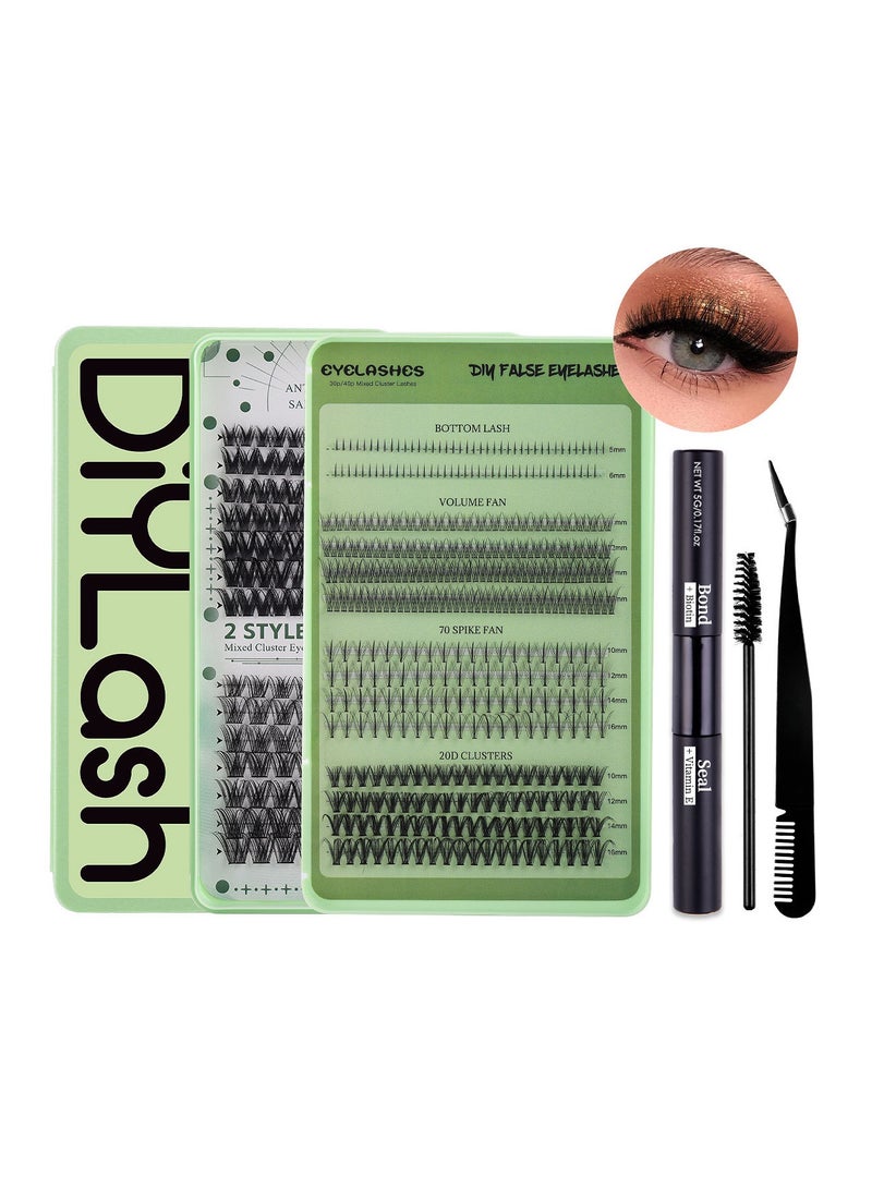 saykfoe DIY Eyelash Extension Kit 551 Clusters, 6 Styles 10-16mm Mixed Individual Lashes Cluster, Natural Curl Personal Eyelash Set, Segmented Thick False Eyelashes Kit with Lash Bond, Seal & Tweezers - Image 1
