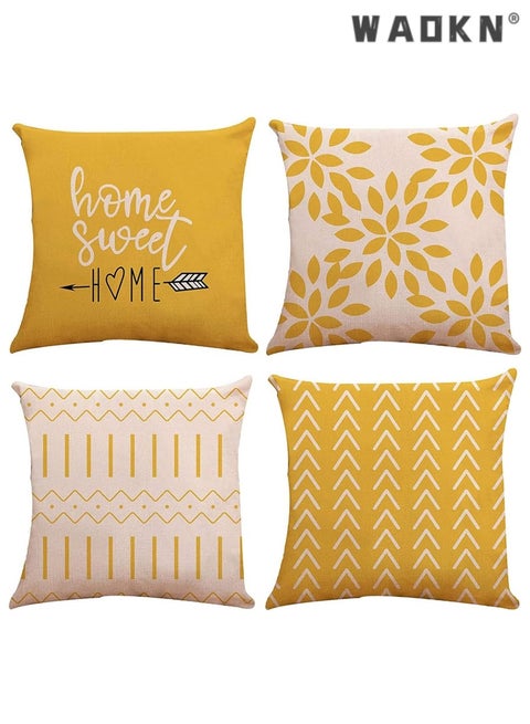 Modern Sofa Decorative Pillow Cover Set, 18x18 Inches, Set of 4, Outdoor Linen Fabric, Suitable for Couch Bed Car Home Sofa Decoration, 45x45cm (Yellow)