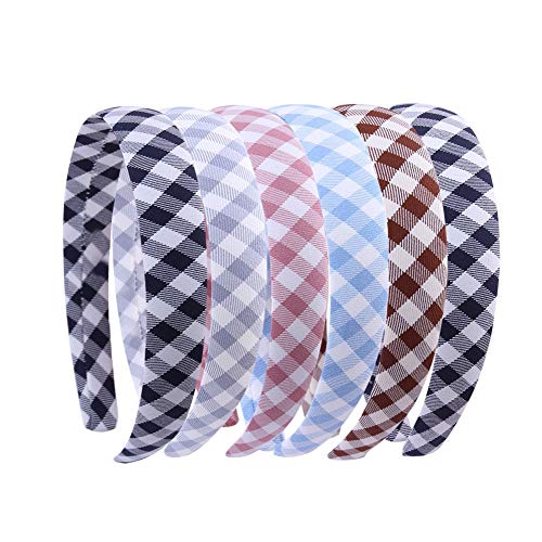 Suyegirl 6 Pcs 0.8 inch Plaid Headband For Women Printed Stripe Hair Bands for Girls Fabric Ribbon Hard Head Piece Satin Wrapped Hairband - Image 1