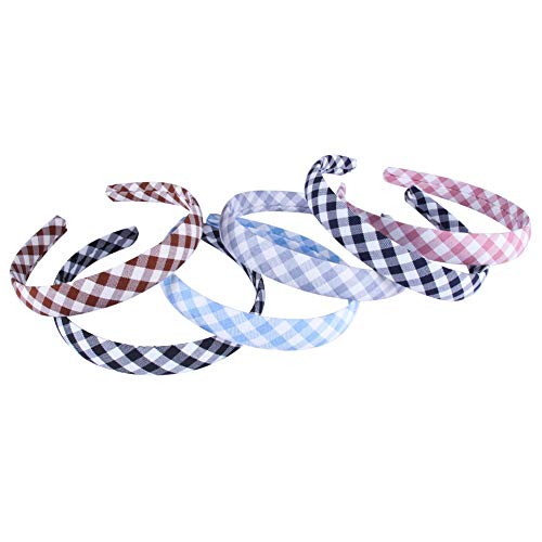 Suyegirl 6 Pcs 0.8 inch Plaid Headband For Women Printed Stripe Hair Bands for Girls Fabric Ribbon Hard Head Piece Satin Wrapped Hairband - Image 2