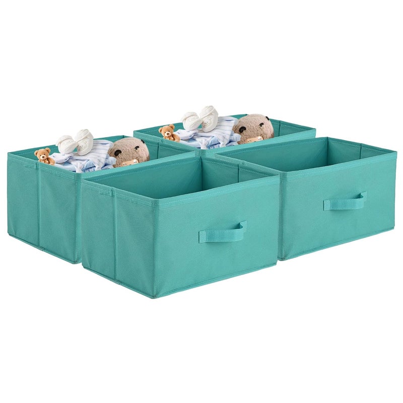 Kuber Industries Pack of 4 Foldable Wardrobe Organizer For Clothes 26 Litre Drawer Storage Box And Organiser For Books Toys Durable Rectangle Closet Organizer Plain Reliance Green - Image 1