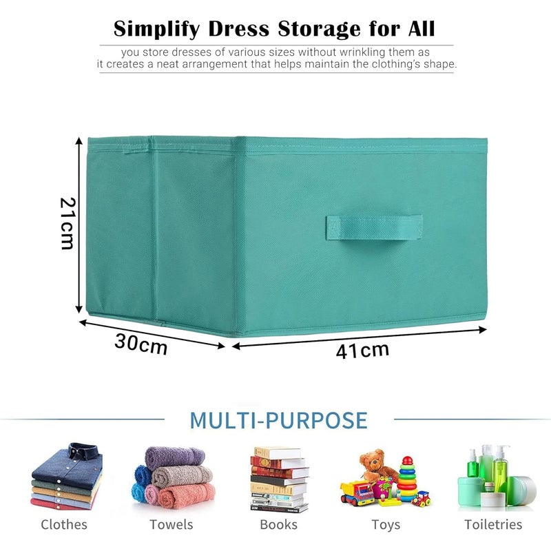 Kuber Industries Pack of 4 Foldable Wardrobe Organizer For Clothes 26 Litre Drawer Storage Box And Organiser For Books Toys Durable Rectangle Closet Organizer Plain Reliance Green - Image 4