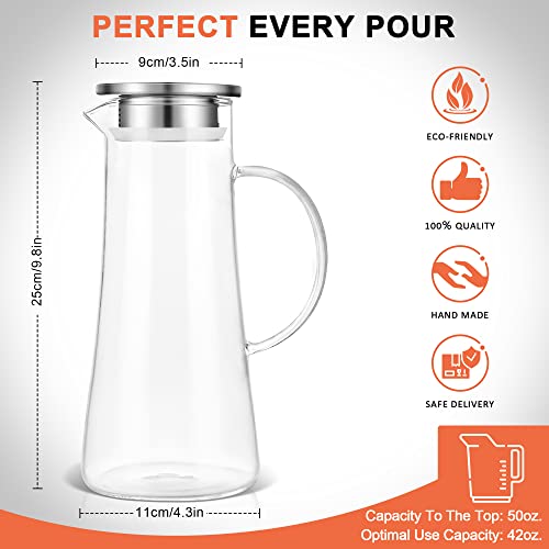 SUSTEAS 1.5 Liter 51oz Glass Pitcher with Lid, Easy Clean Heat Resistant Glass Water Carafe with Handle for Hot/Cold Beverages - Water, Cold Brew, Iced Tea & Juice, With 1 Long-Handled Brush Included - Image 4
