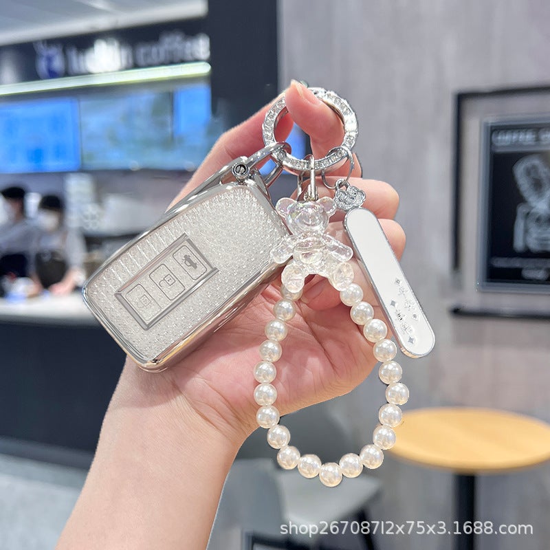 ليكساس غطاء مفتاح فاخر من TPU لسيارات لكزس ES200 وRX300 وES300H وNX200 وغيرها - تصميم راقي مع خيارات اللون الوردي الكريستالي والأبيض - Image 4