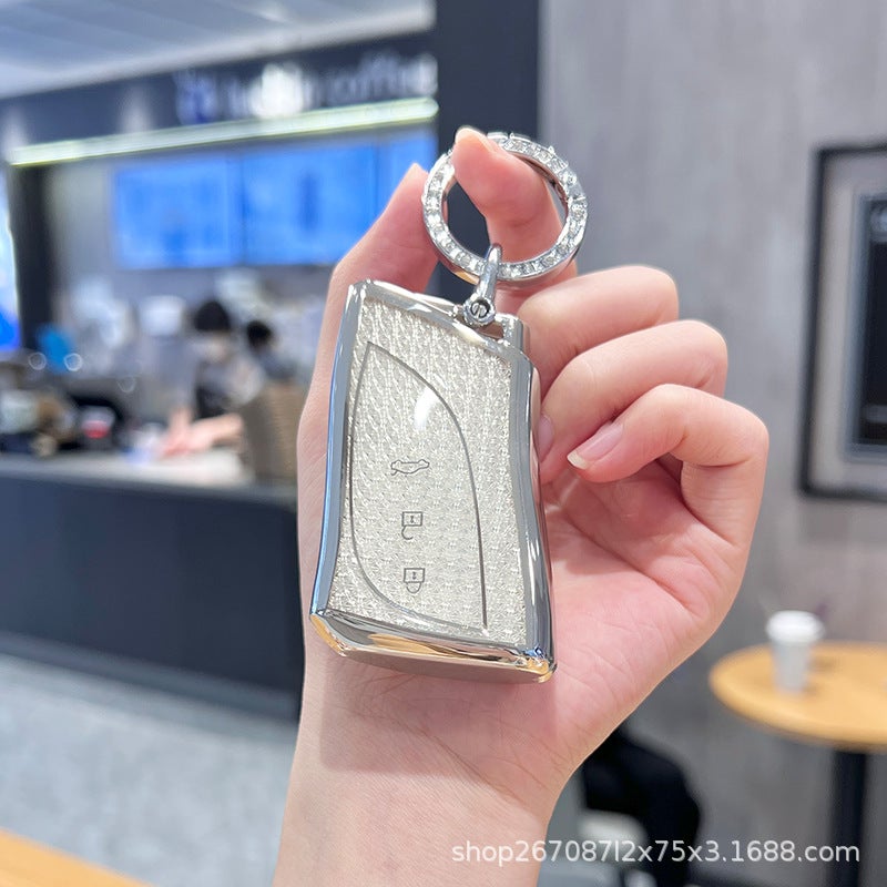 ليكساس غطاء مفتاح فاخر من TPU لسيارات لكزس ES200 وRX300 وES300H وNX200 وغيرها - تصميم راقي مع خيارات اللون الوردي الكريستالي والأبيض - Image 1