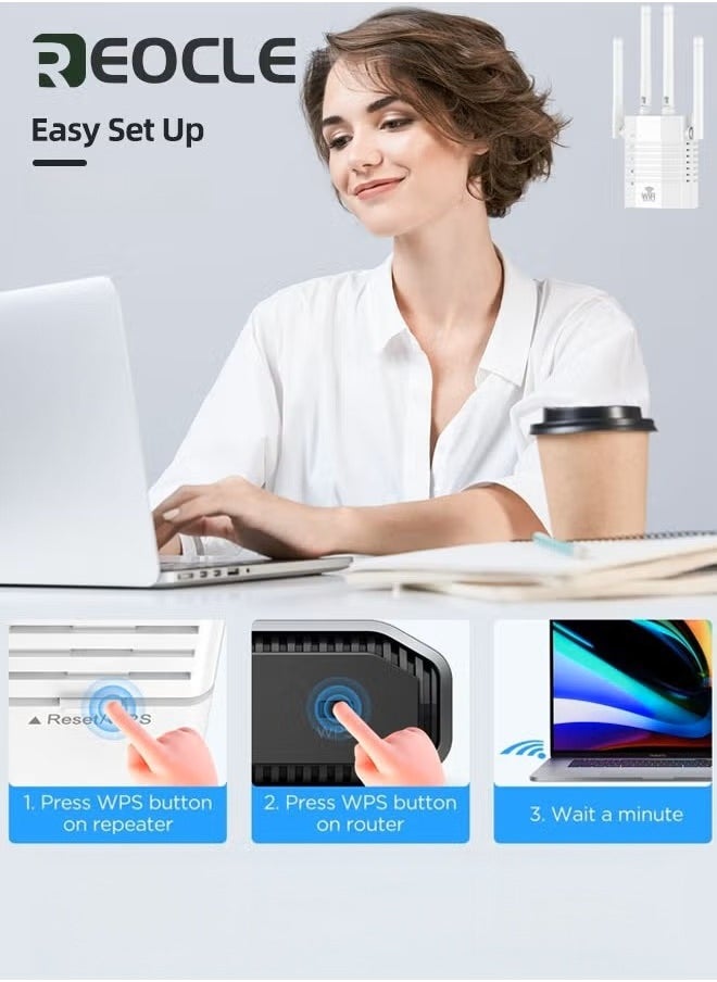 WiFi Repeater WiFi Booster WiFi Extender Booster 1200Mbps Dual Band 2.4GHz & 5GHz WiFi Booster Range Extender with Ethernet Port Support Repeater /AP / Router Mode