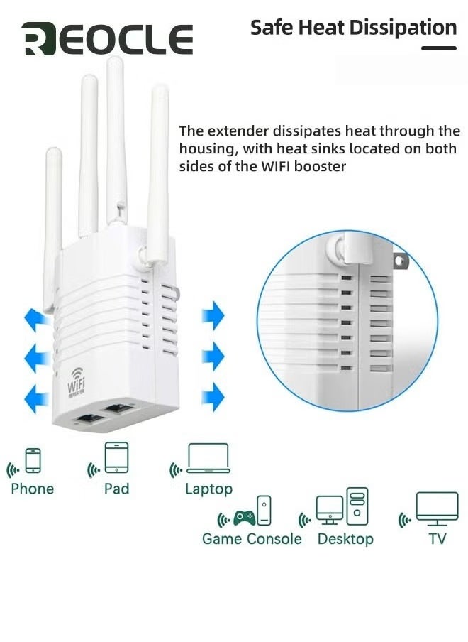 WiFi Repeater WiFi Booster WiFi Extender Booster 1200Mbps Dual Band 2.4GHz & 5GHz WiFi Booster Range Extender with Ethernet Port Support Repeater /AP / Router Mode