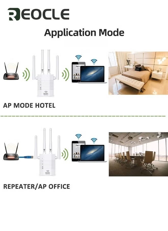 REOCLE WiFi Repeater WiFi Booster WiFi Extender Booster 1200Mbps Dual Band 2.4GHz & 5GHz WiFi Booster Range Extender with Ethernet Port Support Repeater /AP / Router Mode  - Image 4