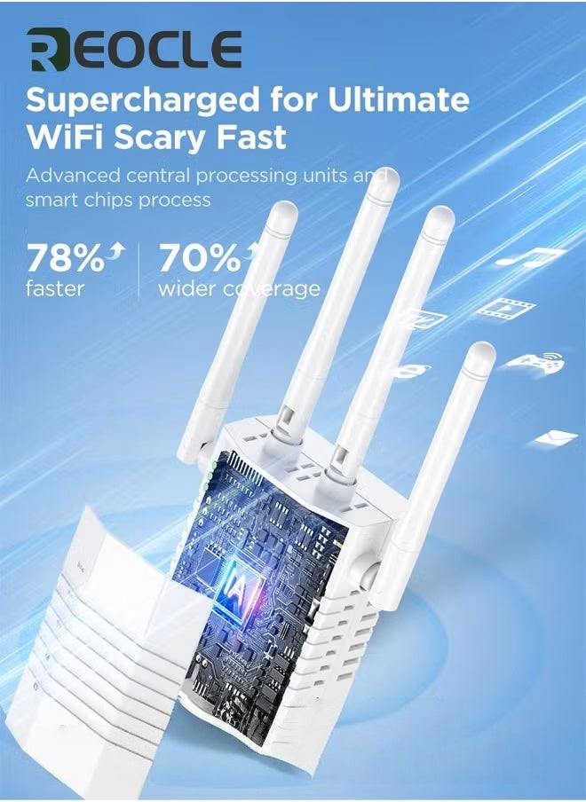 WiFi Repeater WiFi Booster WiFi Extender Booster 1200Mbps Dual Band 2.4GHz & 5GHz WiFi Booster Range Extender with Ethernet Port Support Repeater /AP / Router Mode