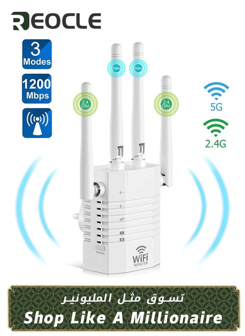 واي فاي مكرر واي فاي الداعم واي فاي موسع الداعم 1200Mbps ثنائي النطاق 2.4GHz و 5GHz واي فاي الداعم موسع النطاق مع منفذ إيثرنت دعم مكرر / AP / وضع جهاز التوجيه