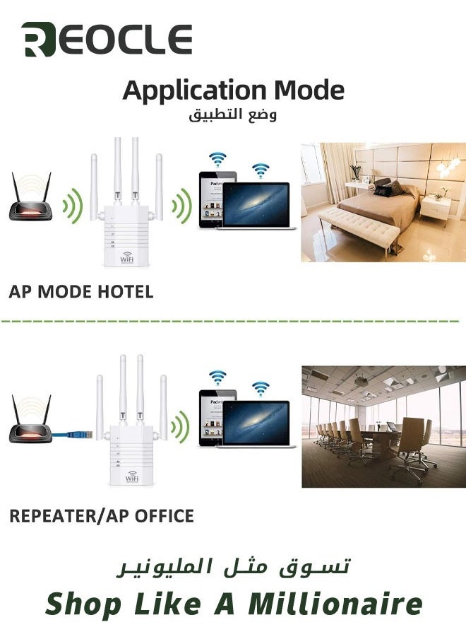 ريوكل واي فاي مكرر واي فاي الداعم واي فاي موسع الداعم 1200Mbps ثنائي النطاق 2.4GHz و 5GHz واي فاي الداعم موسع النطاق مع منفذ إيثرنت دعم مكرر / AP / وضع جهاز التوجيه  - Image 4