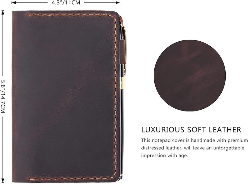 Robrasim Top Bound 3x5 Memo Notebook Covers Genuine Leather Cover for 3x5 TopSpiral Notebook Memo Book Cover Note Pad Holder Cover Only Coffee - Image 3