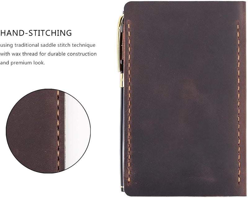 Robrasim Top Bound 3x5 Memo Notebook Covers Genuine Leather Cover for 3x5 TopSpiral Notebook Memo Book Cover Note Pad Holder Cover Only Coffee - Image 4