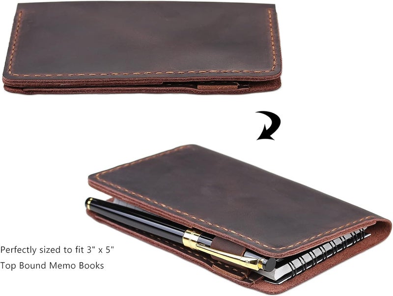 Robrasim Top Bound 3x5 Memo Notebook Covers Genuine Leather Cover for 3x5 TopSpiral Notebook Memo Book Cover Note Pad Holder Cover Only Coffee - Image 5