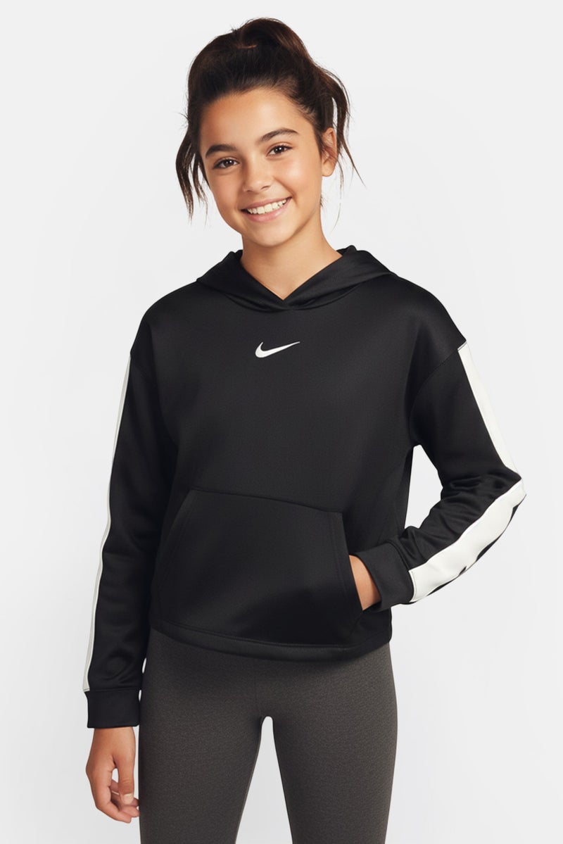 Nike Kids Girl Therma Fit Embroidered Logo Long Sleeve Training Sweatshirt, Black - Image 1