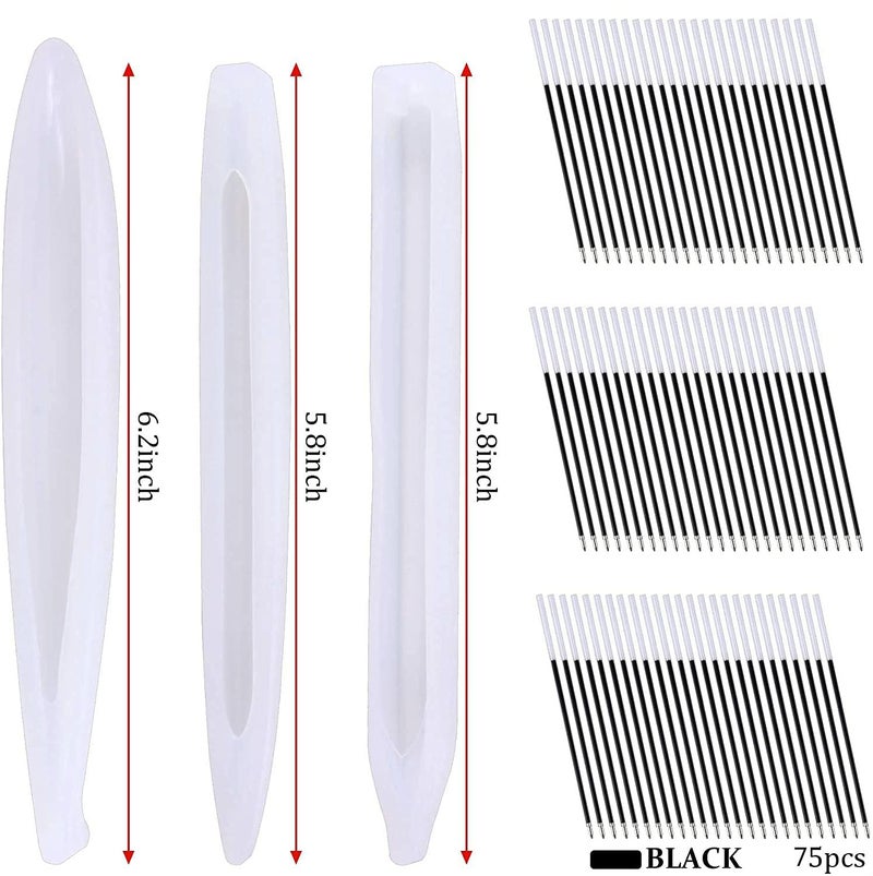 JANYUN 3 Pieces Pen Shape Resin Mold Ballpoint Pen Silicone Molds Epoxy Resin Molds Resin Casting Molds with 75 Pieces Ballpoint Refill Pens for DIY Resin Crafts Making (Assorted Color) - Image 2