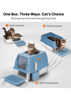 Kidle Large Stainless Steel Cat Litter Box Cat Litter Box with Lid Extra Large Litter Box for Big Cats Metal Litter Tray Enclosed Sides Stainless Steel Litter Box  - Image 4
