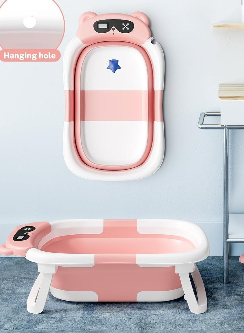 Foldable Baby Bathtub with Temperature Sensing,Collapsible Bath Tub,Portable Safe Shower Basin with Cushion Pad Water Plug Non-Slip Support Leg for Newborn,Toddler,Infant - Image 2