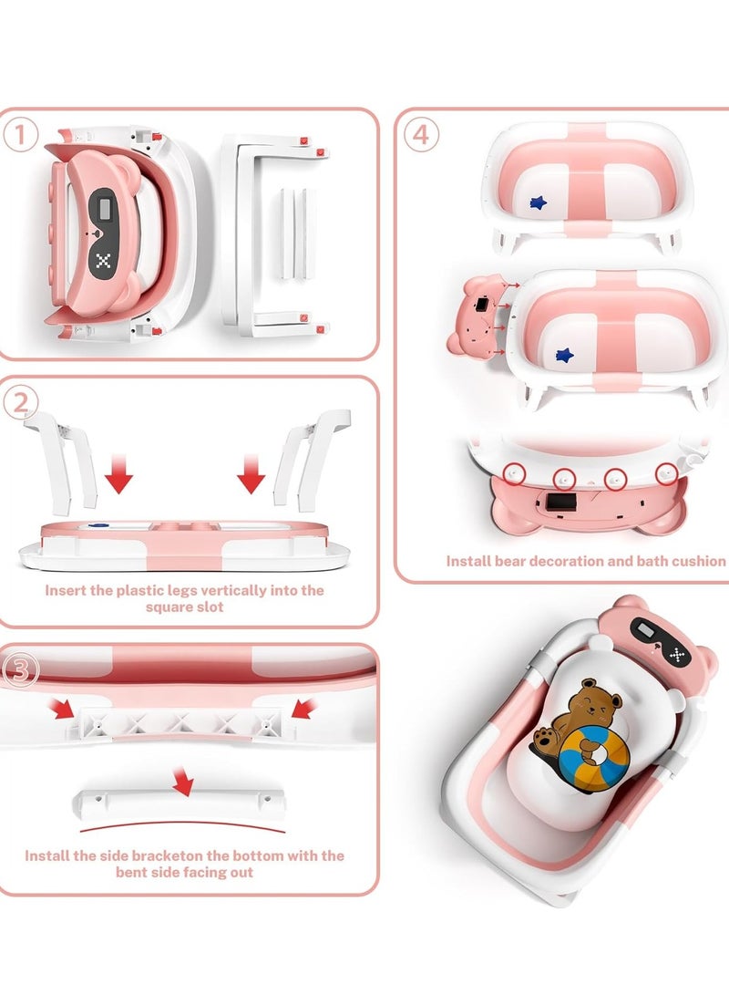 Foldable Baby Bathtub with Temperature Sensing,Collapsible Bath Tub,Portable Safe Shower Basin with Cushion Pad Water Plug Non-Slip Support Leg for Newborn,Toddler,Infant - Image 3