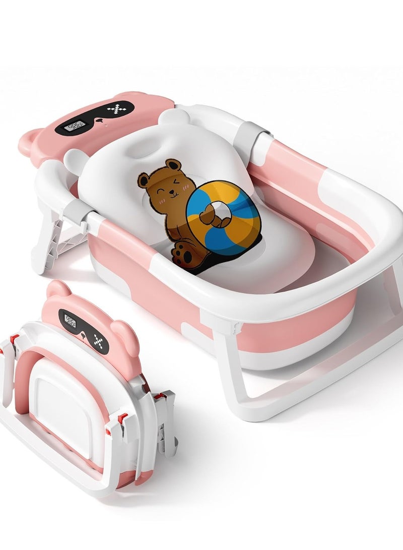 Foldable Baby Bathtub with Temperature Sensing,Collapsible Bath Tub,Portable Safe Shower Basin with Cushion Pad Water Plug Non-Slip Support Leg for Newborn,Toddler,Infant - Image 4