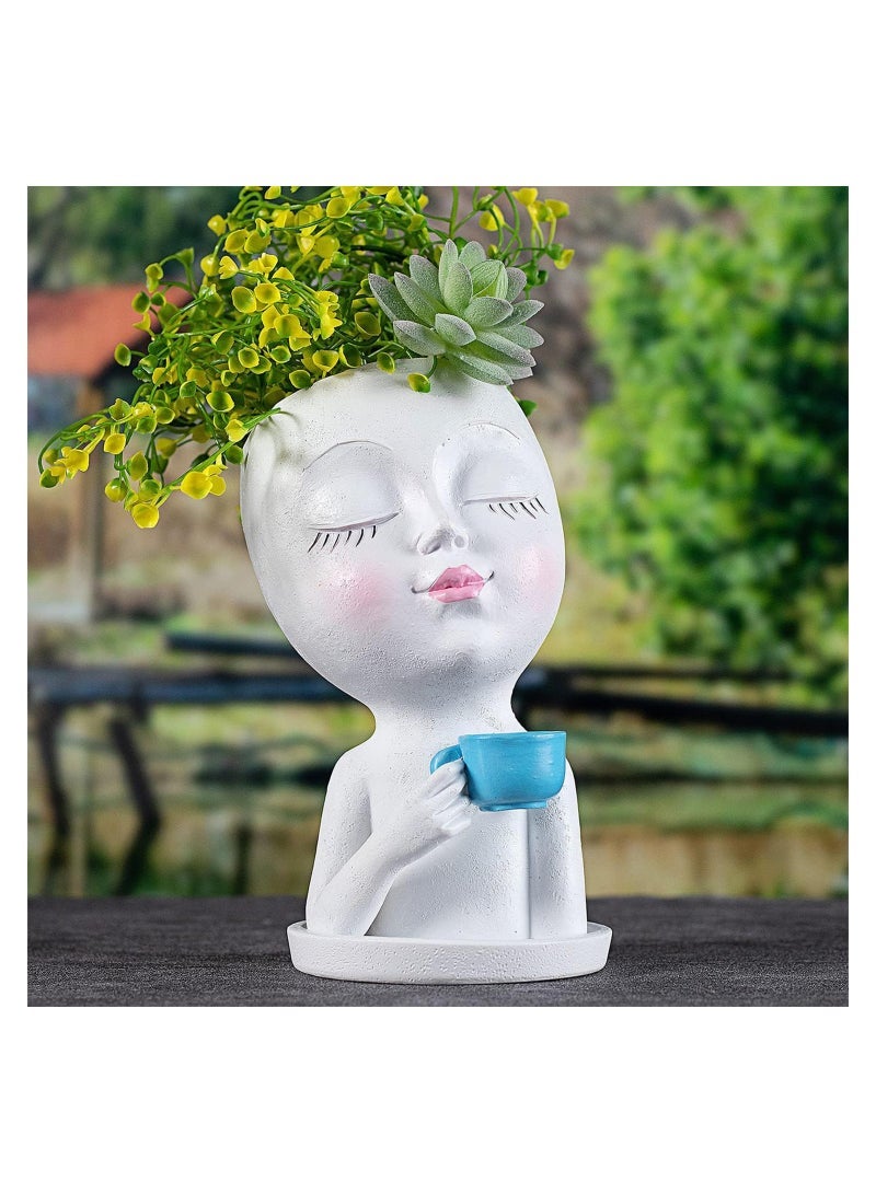 كابتن تيك Face Flower Pots Head Planter, Face Vase Flower Pots Succulents Plants Live, Unique Gifts Planters Plant Pot with Drainage Hole and Tray for Home Garden Cactus (White) - Image 2
