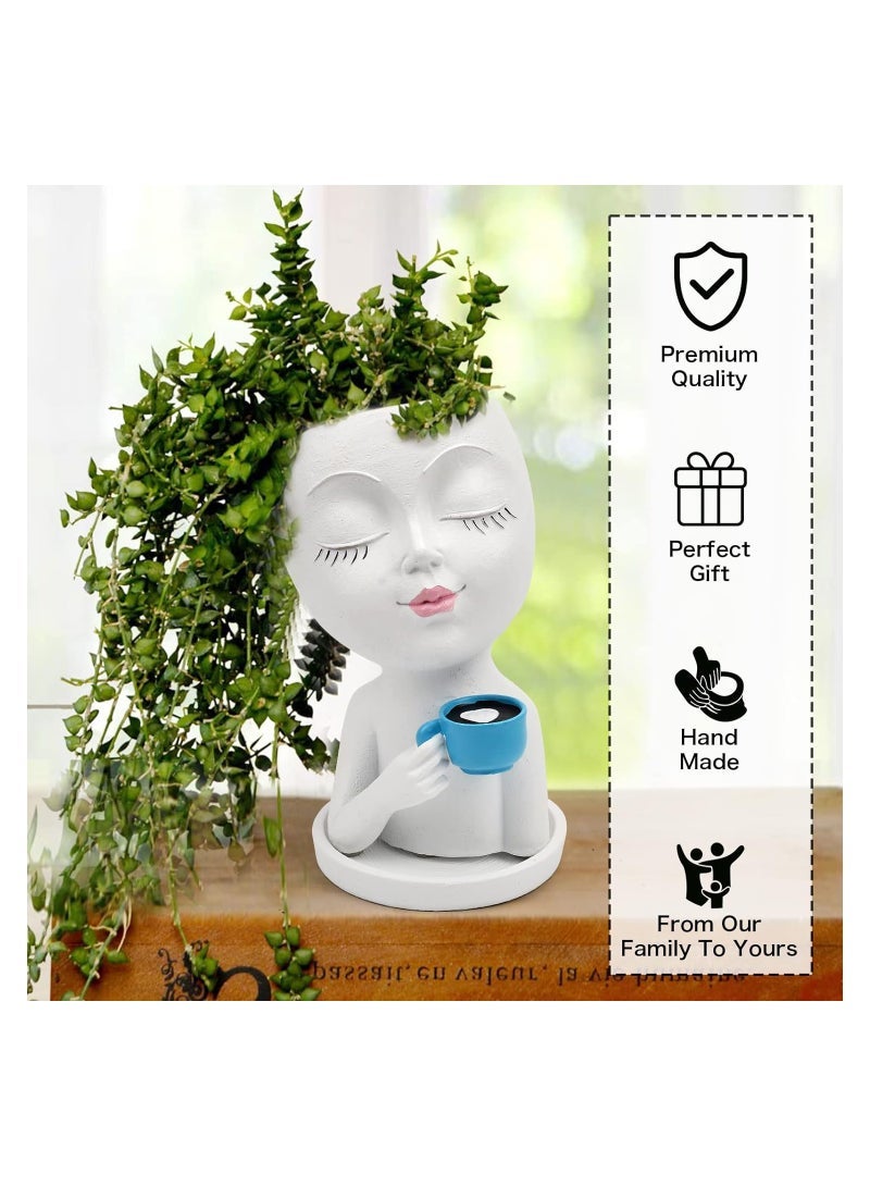 كابتن تيك Face Flower Pots Head Planter, Face Vase Flower Pots Succulents Plants Live, Unique Gifts Planters Plant Pot with Drainage Hole and Tray for Home Garden Cactus (White) - Image 4