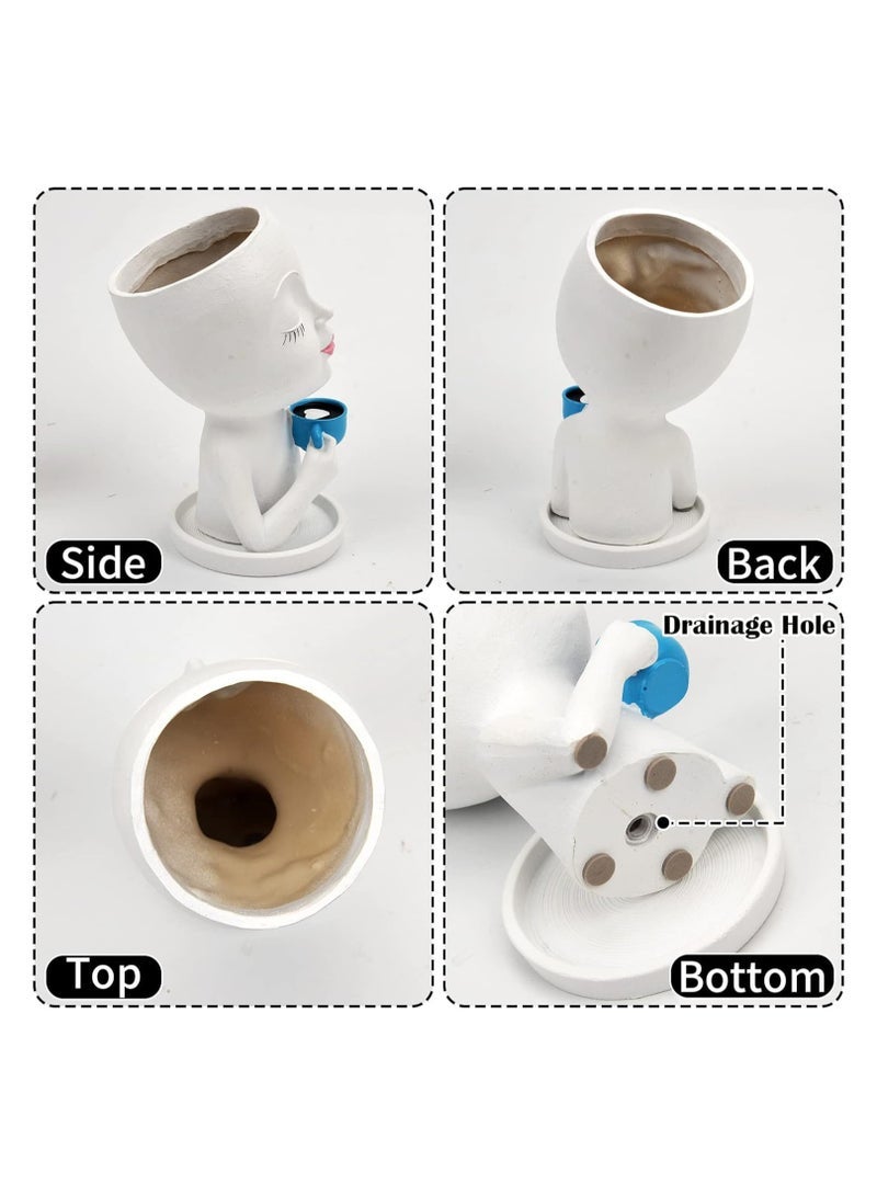 كابتن تيك Face Flower Pots Head Planter, Face Vase Flower Pots Succulents Plants Live, Unique Gifts Planters Plant Pot with Drainage Hole and Tray for Home Garden Cactus (White) - Image 5