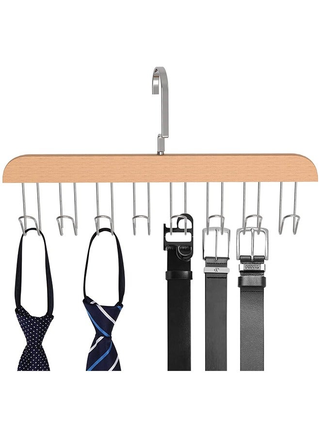 CityRiya-Long Belt Hanger 8 Hooks Belt Holder for Closet Wooden Tie/Belt Rack for Storage 360°Rotating Belts Organizer for Closet Space Save Organizer for Tie, Tank Top, Scarf-Walnut Wood with Chrome Hooks  - Image 1