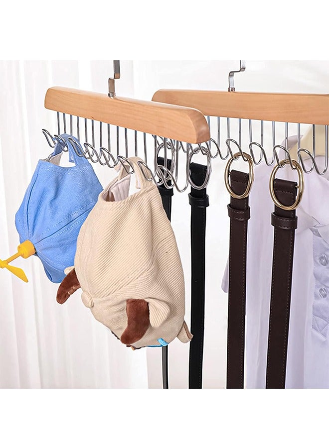 CityRiya-Long Belt Hanger 8 Hooks Belt Holder for Closet Wooden Tie/Belt Rack for Storage 360°Rotating Belts Organizer for Closet Space Save Organizer for Tie, Tank Top, Scarf-Walnut Wood with Chrome Hooks  - Image 3