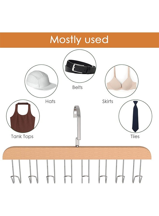 CityRiya-Long Belt Hanger 8 Hooks Belt Holder for Closet Wooden Tie/Belt Rack for Storage 360°Rotating Belts Organizer for Closet Space Save Organizer for Tie, Tank Top, Scarf-Walnut Wood with Chrome Hooks  - Image 2