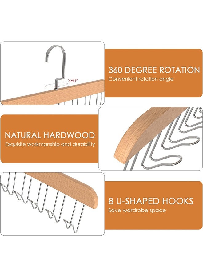 CityRiya-Long Belt Hanger 8 Hooks Belt Holder for Closet Wooden Tie/Belt Rack for Storage 360°Rotating Belts Organizer for Closet Space Save Organizer for Tie, Tank Top, Scarf-Walnut Wood with Chrome Hooks  - Image 4