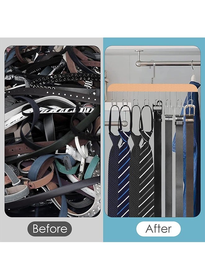 CityRiya-Long Belt Hanger 8 Hooks Belt Holder for Closet Wooden Tie/Belt Rack for Storage 360°Rotating Belts Organizer for Closet Space Save Organizer for Tie, Tank Top, Scarf-Walnut Wood with Chrome Hooks  - Image 5