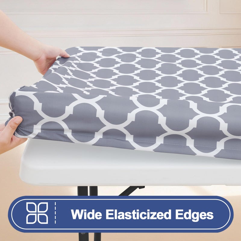 Smiry Picnic Table Cover with Bench Covers, Waterproof Elastic Fitted Tablecloth for 6 Foot Tables, Washable Polyester Tablecloths for Camping, Indoor & Outdoor (Grey, 30x72 Inch 3-pc Set) - Image 2