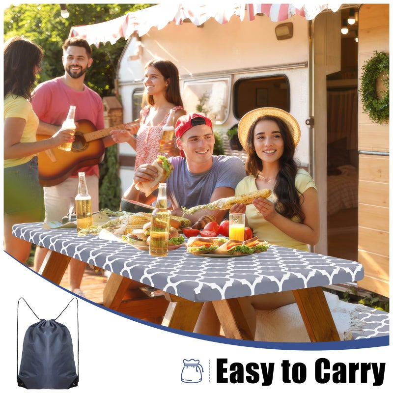 Smiry Picnic Table Cover with Bench Covers, Waterproof Elastic Fitted Tablecloth for 6 Foot Tables, Washable Polyester Tablecloths for Camping, Indoor & Outdoor (Grey, 30x72 Inch 3-pc Set) - Image 5