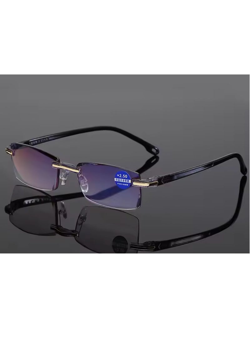 بوما للبصريات +2.50 نظاراه قراءة رجالي ونسائي ، نظارات قراءه طبيه مكبرة لتصحيح ضعف النظر  مع تقدم العمر - نظارات بدون إطار، عدسات مضادة للتعب والضوء الأزرق، تصميم خفيف الوزن مناسب للجنسين من الرجال والنساء ،حمايه شاشة كمبيوتر وحجب الضوء الأزرق ورؤية واضحة للقراءة - Image 5