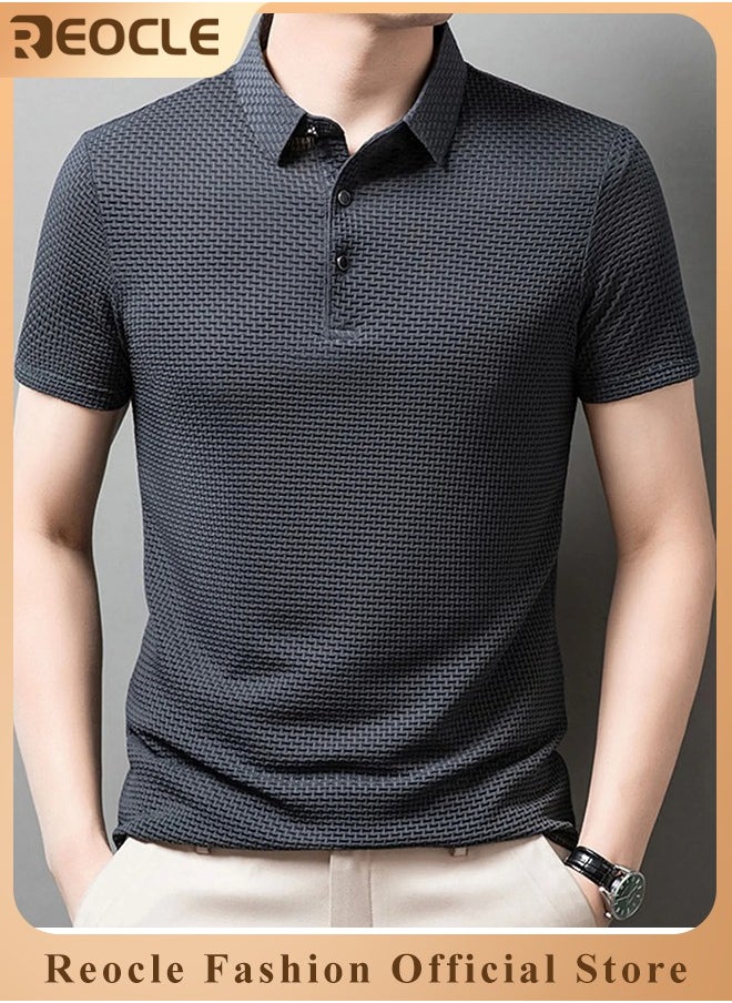 REOCLE - Men's Polo Shirt Mesh Ice Silk Short-sleeved T-shirt Short Sleeve Sports Golf Tennis T-Shirt Casual Collared Summer Shirt Classic Polo Shirt - Image 1