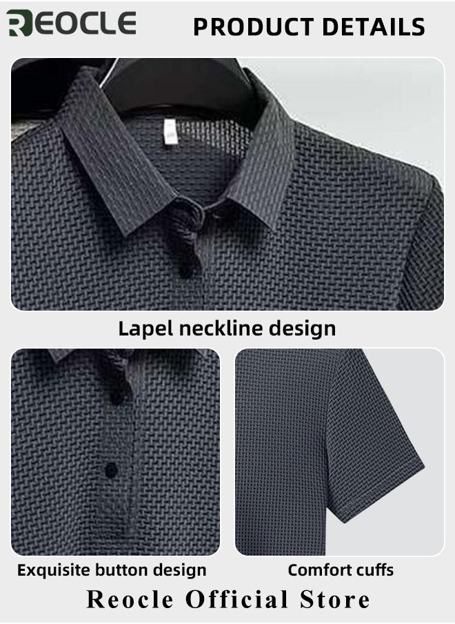 REOCLE - Men's Polo Shirt Mesh Ice Silk Short-sleeved T-shirt Short Sleeve Sports Golf Tennis T-Shirt Casual Collared Summer Shirt Classic Polo Shirt - Image 1
