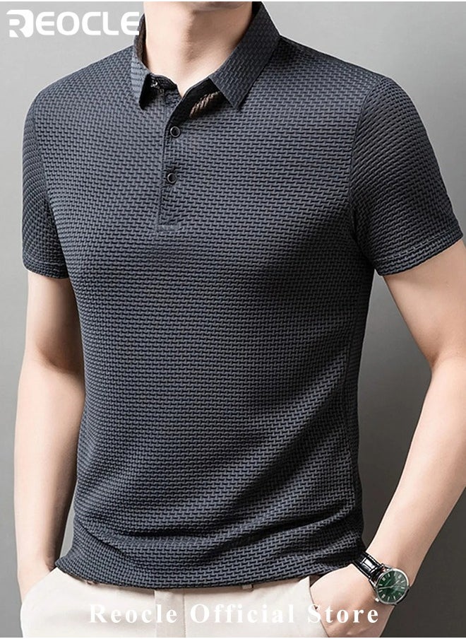REOCLE - Men's Polo Shirt Mesh Ice Silk Short-sleeved T-shirt Short Sleeve Sports Golf Tennis T-Shirt Casual Collared Summer Shirt Classic Polo Shirt - Image 1