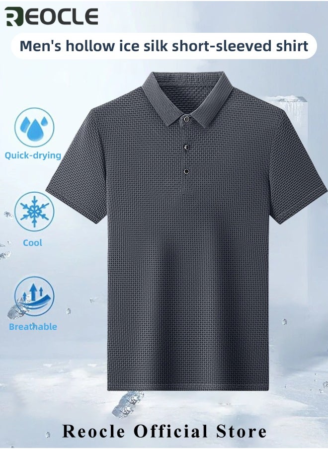 REOCLE - Men's Polo Shirt Mesh Ice Silk Short-sleeved T-shirt Short Sleeve Sports Golf Tennis T-Shirt Casual Collared Summer Shirt Classic Polo Shirt - Image 1