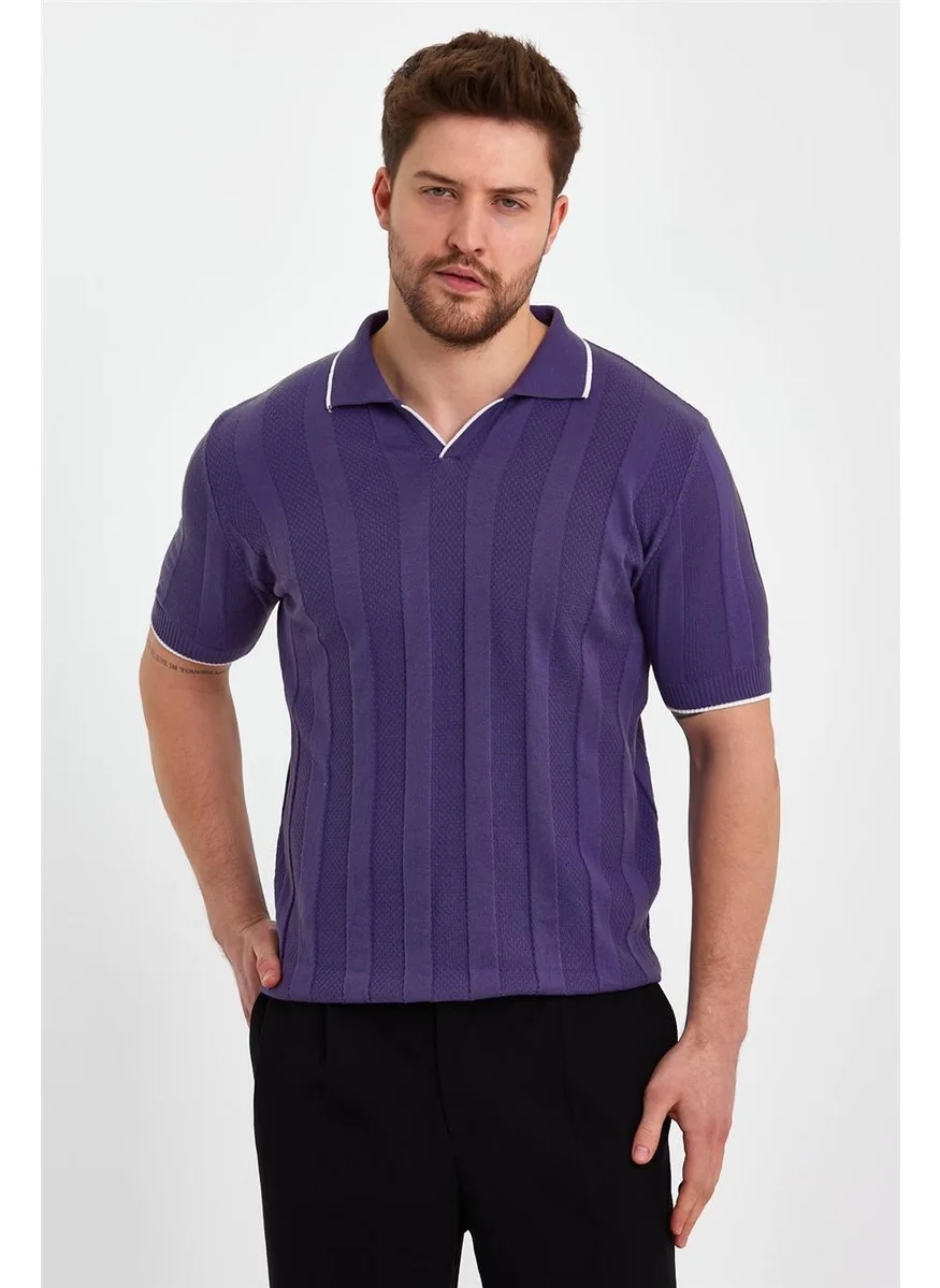 Cool Tarz Cool Style Purple Men's Polo Collar Striped Knitwear T-SHIRT-TRZ19109R03S