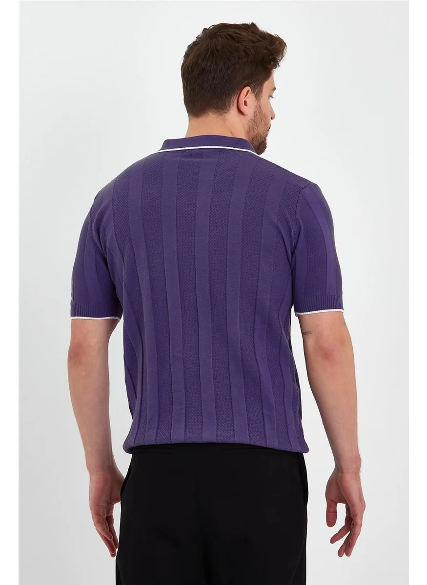 Cool Tarz Cool Style Purple Men's Polo Collar Striped Knitwear T-SHIRT-TRZ19109R03S