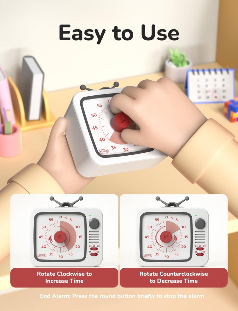 LIORQUE Visual Timer 60 Minute Countdown Timer for Children and Adults Quiet Timer with Silicone Housing Pause Function Rechargeable Battery for Kitchen School Office (Grey) - Image 5